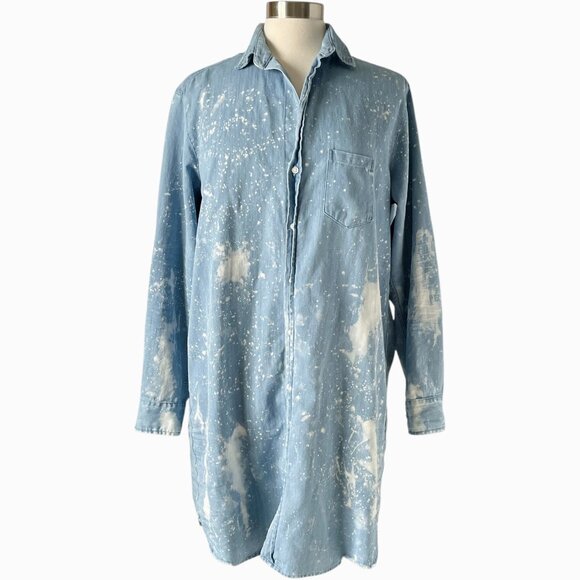 Frank & Eileen Mary Splatter Famous Denim Dress L Light Blue Cotton Shirt - Picture 3 of 9